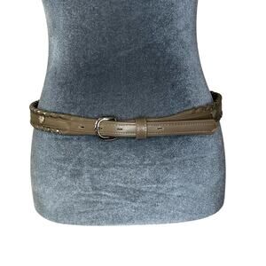 SZ 34- vintage brown gray - silver accent heart belt- waist or hips- stiff